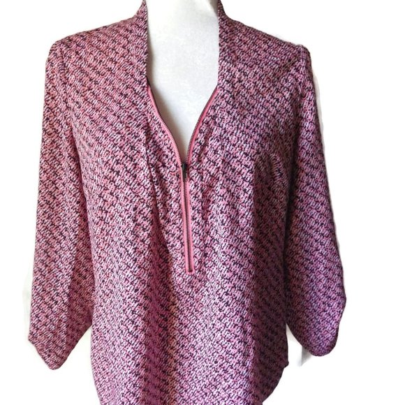 Loose-Fitting Top/ Zipper Neckline/ Pink & Black/ S/I/O/N/I/ Medium - Picture 1 of 5